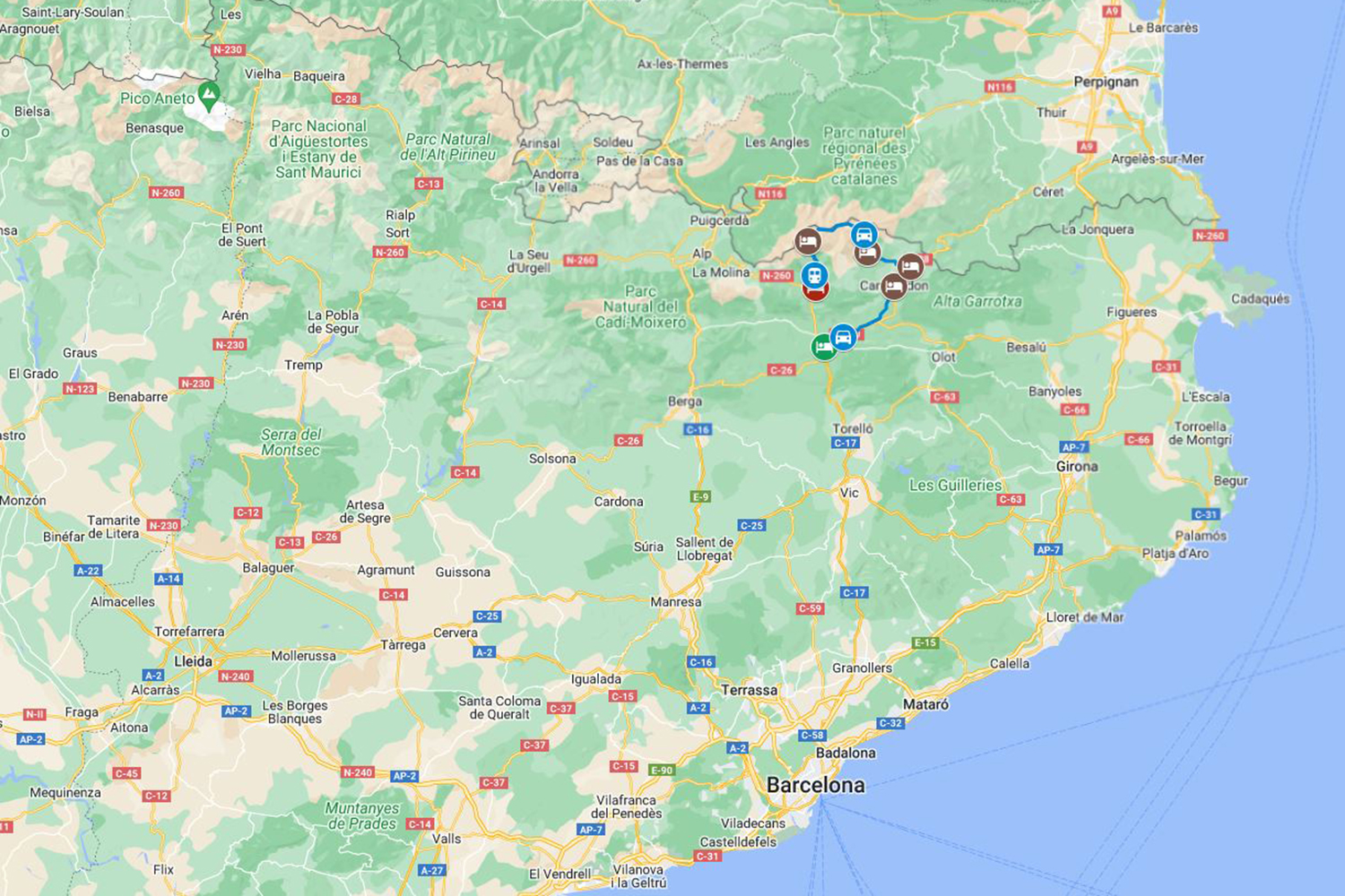 Übersichtskarte der katalanischen Pyrenäen